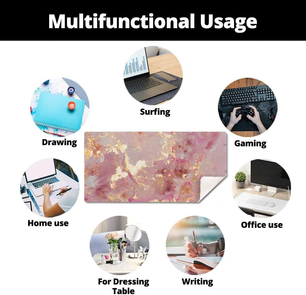 Large PU Leather Mouse Pad for Office Decor, 31.5" x 15.7", Rose Gold