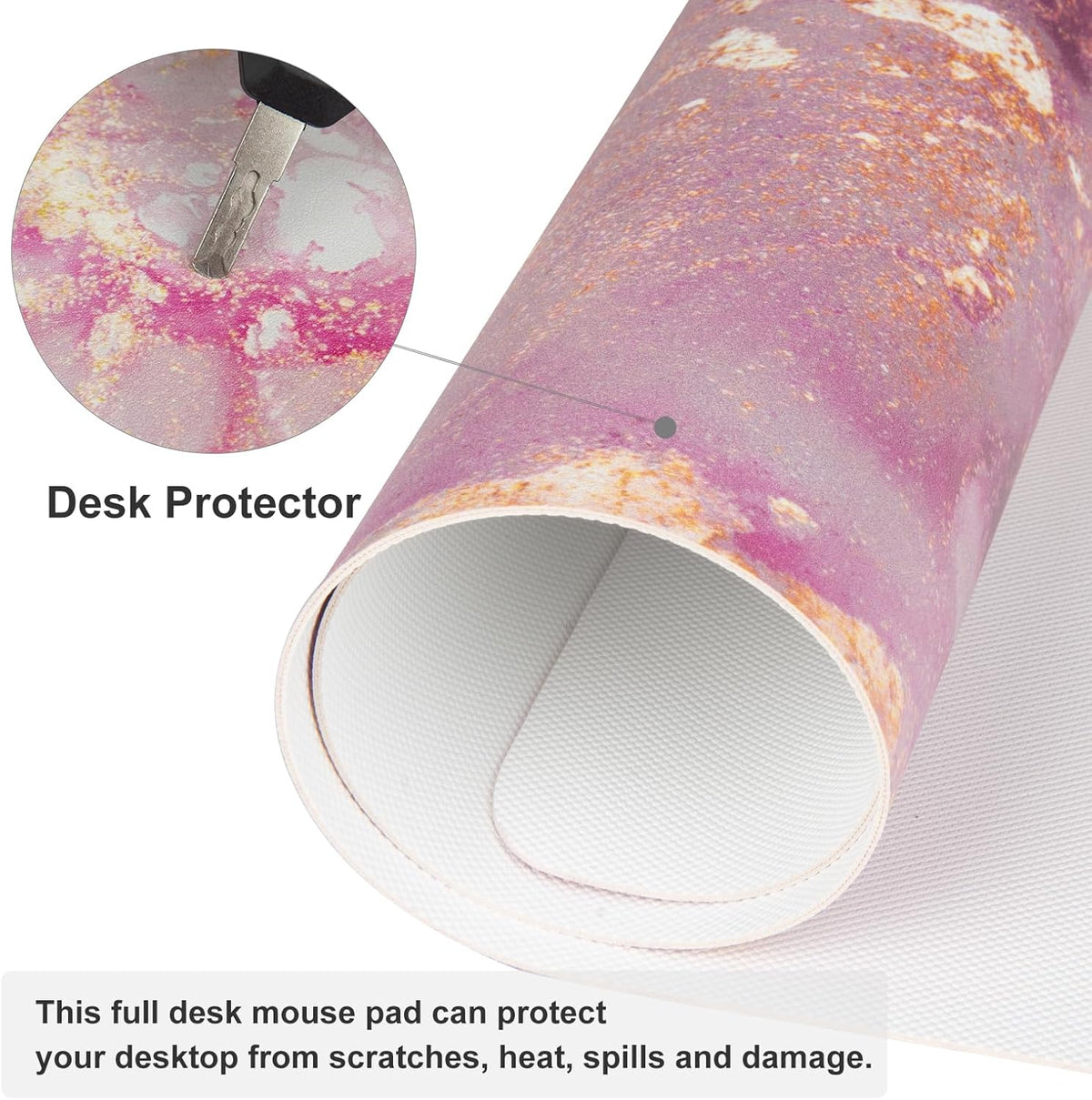 Large PU Leather Mouse Pad for Office Decor, 31.5" x 15.7", Rose Gold
