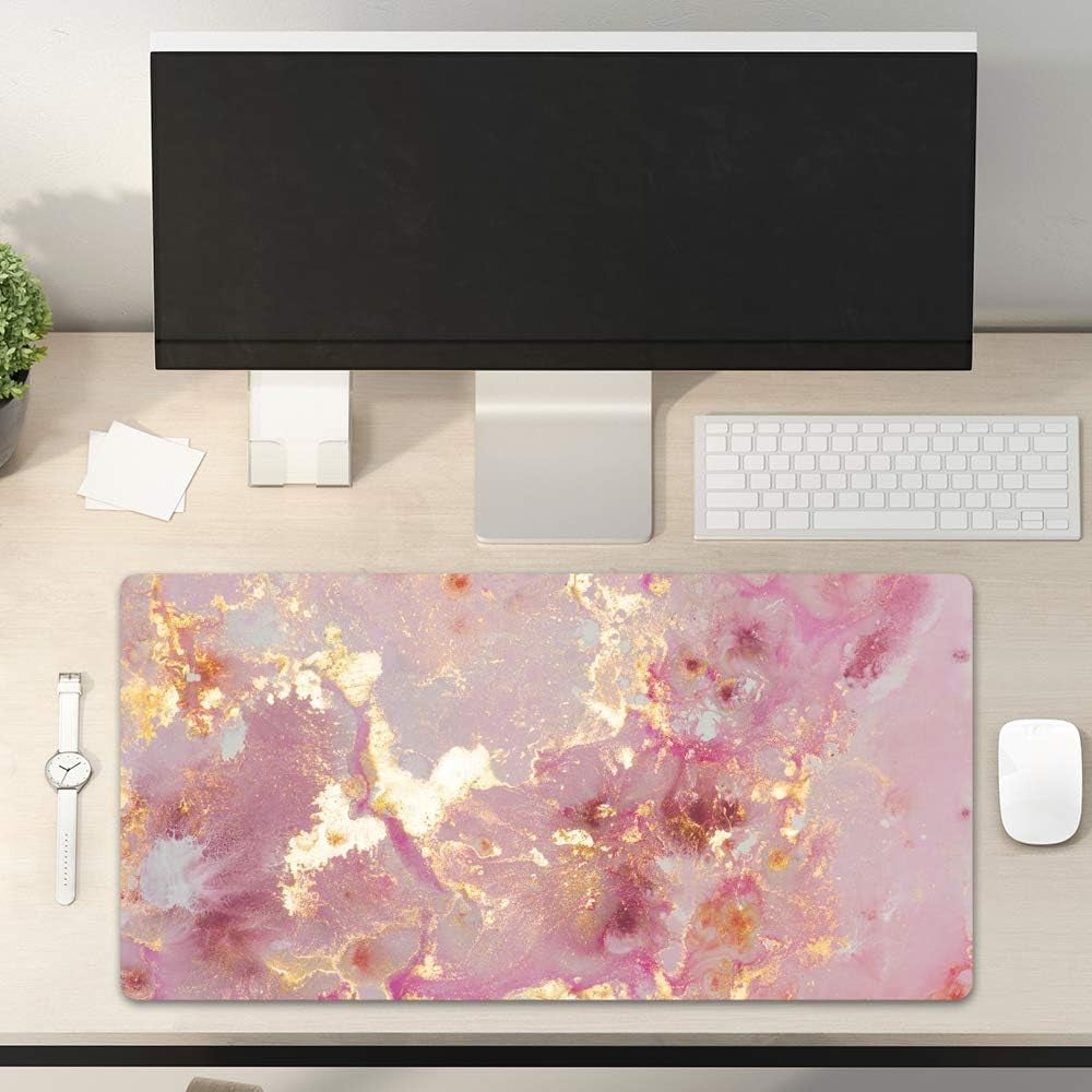 Large PU Leather Mouse Pad for Office Decor, 31.5" x 15.7", Rose Gold