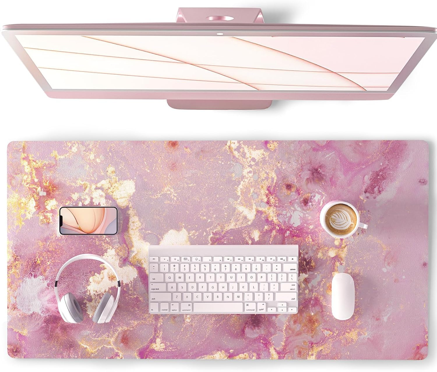 Large PU Leather Mouse Pad for Office Decor, 31.5" x 15.7", Rose Gold