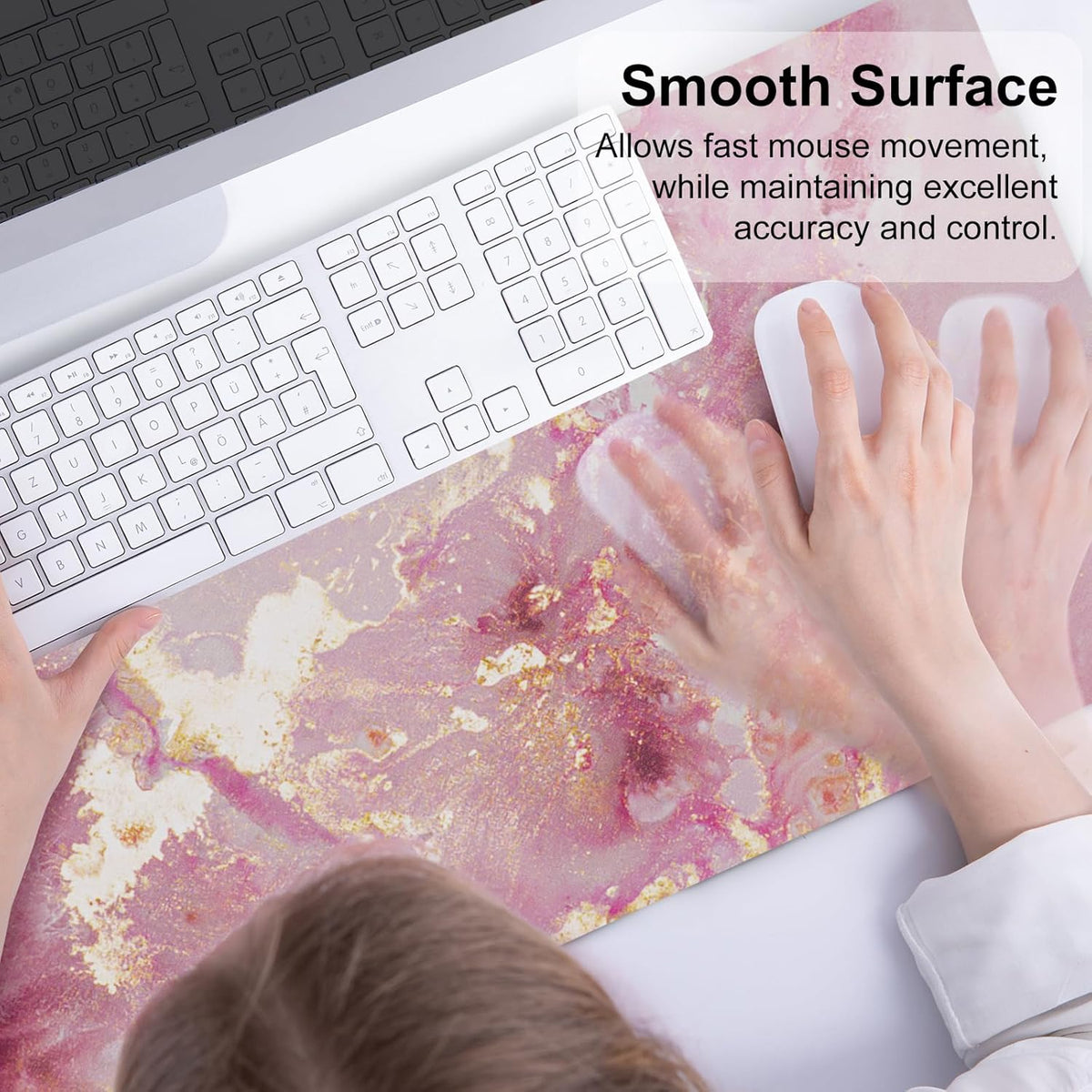 Large PU Leather Mouse Pad for Office Decor, 31.5" x 15.7", Rose Gold