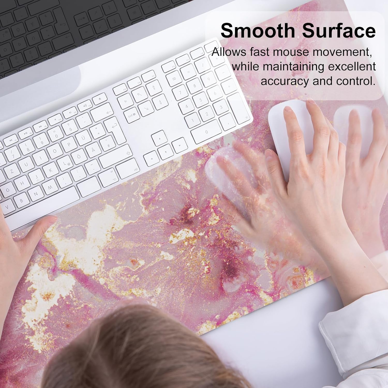 Large PU Leather Mouse Pad for Office Decor, 31.5" x 15.7", Rose Gold