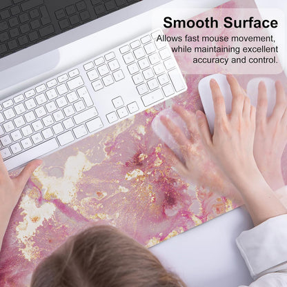 Large PU Leather Mouse Pad for Office Decor, 31.5" x 15.7", Rose Gold