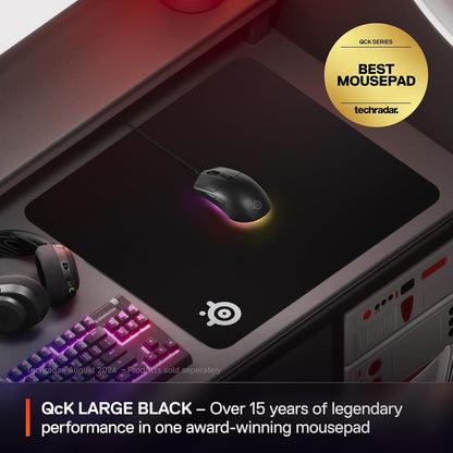 SteelSeries QcK Large Gaming Mousepad - Black - Non-Slip Silicone Rubber Base - Enhanced Tracking and Stability - Optimized for Gaming Sensors - 490mm x 420mm - Suitable for FPS, MOBAs, RTS, and MMO Games