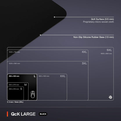 SteelSeries QcK Large Gaming Mousepad - Black - Non-Slip Silicone Rubber Base - Enhanced Tracking and Stability - Optimized for Gaming Sensors - 490mm x 420mm - Suitable for FPS, MOBAs, RTS, and MMO Games